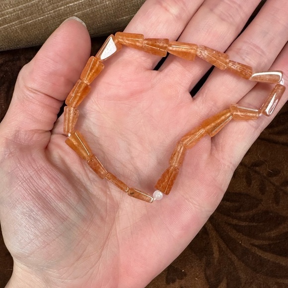 Peach Moonstone and Rainbow Moonstone stretch bracelet handmade - Picture 1 of 5